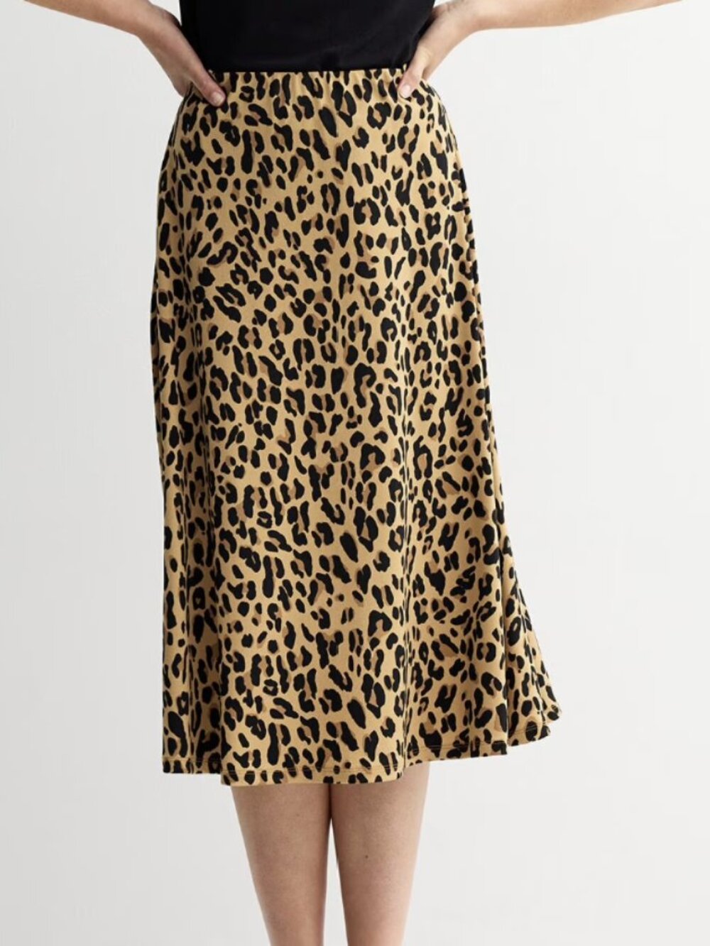 Cheetah Print A-Line Satin Midi Slip Skirt